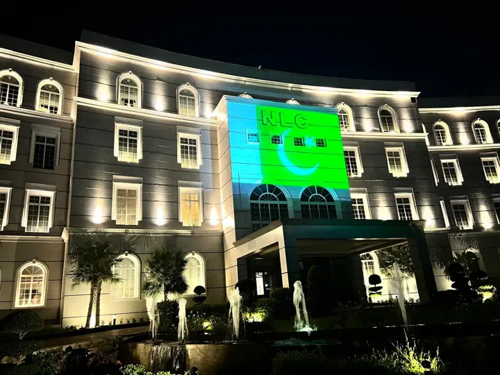 Pakistan flag projected on NLC headquarters